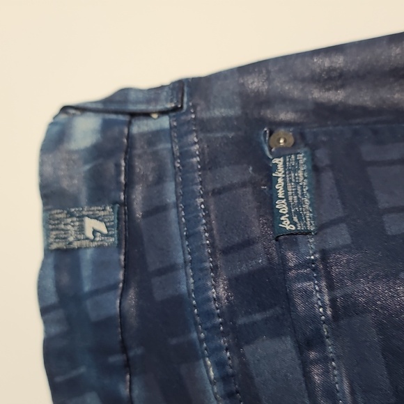 7 FOR ALL MANKIND The Skinny Wax Coated Blue Jeans With Plaid Pattern Size 29 - Picture 16 of 16